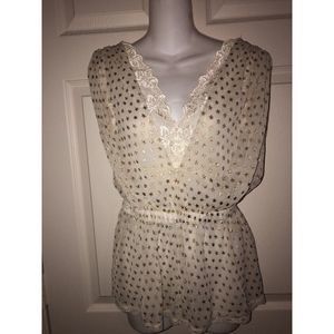 ⭐️Free People Boho Sheer Lace Tunic Top Ivory Metallic Gold Stars XS New⭐️